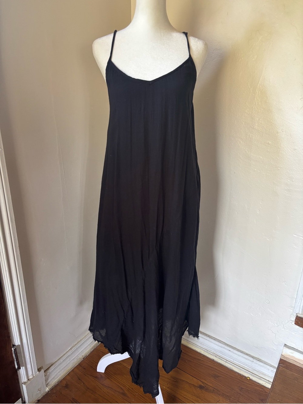 Black Maxi Slip Dress with Spaghetti Straps - Picture 1 of 1